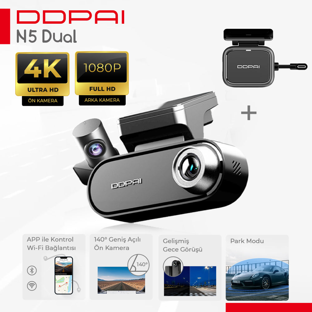 DDPAI N5 Dual GPS Araç İçi Kamerası + Radar Modülü Kablolu Kit DDPAI N5 Dual GPS Araç İçi Kamerası + Radar Modülü Kablolu Kit
